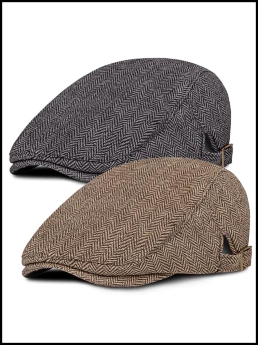 Wool Blend Tweed Newsboy Cap 2 Pack Men Adjustable Flat Cap Herringbone